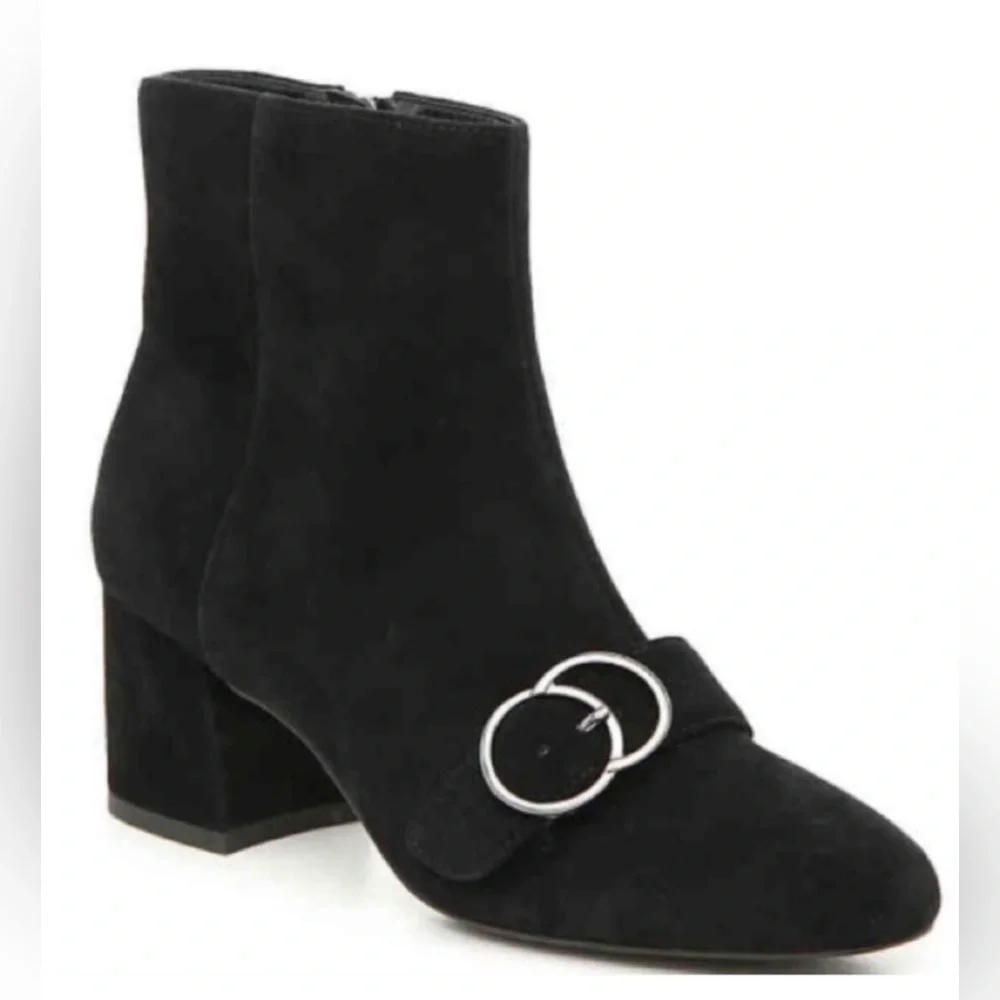 Bleecker & Bond Lacey Black Suede Leather  Heeled Booties Ankle Boots Size 7.5